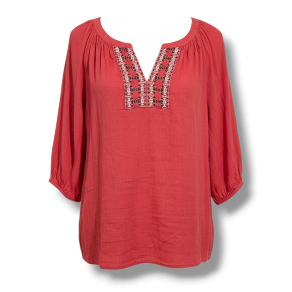 J.Jill Women’s coral Embroidered Peasant Top – Petite Medium, Cotton Rayon Blend - Picture 1 of 8